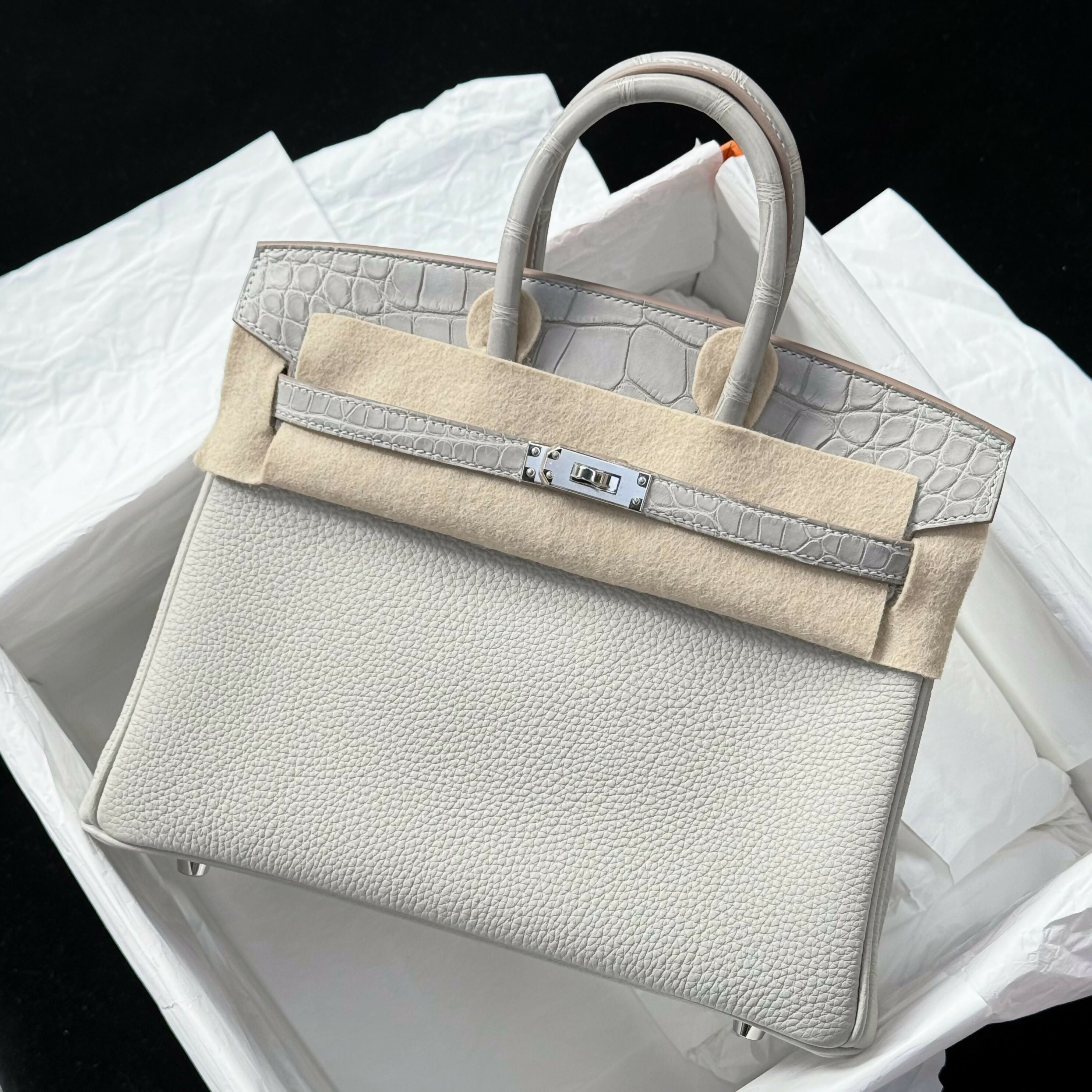 Hermès Birkin 25 Touch Gris Perle Togo & Alligator Matte with