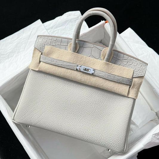 Hermès Birkin 25 Touch Gris Perle Togo & Alligator Matte with Palladium Hardware