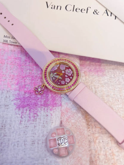 VCA Van Cleef & Arpels Japan Limited Extraordinary Dial Series Cherry Blossom Fairy Pink Dial Quartz Ladies Watch