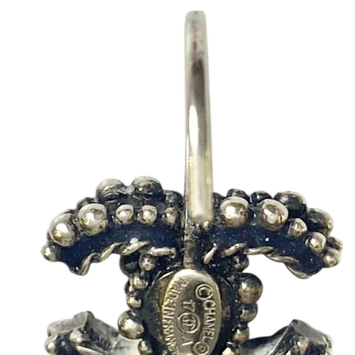 Chanel 17A Ritz Cosmopolite CC Key Dangle Drop Silver Pierced Earrings