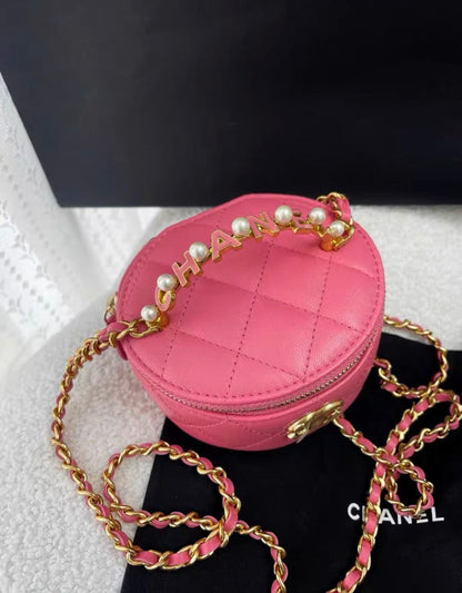 Chanel 23B pearl top handle pink mini vanity bag