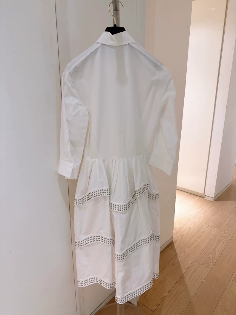 Alaia White Metallic Hollow-Out Shirt Dress