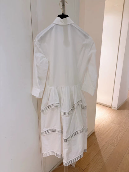 Alaia White Metallic Hollow-Out Shirt Dress