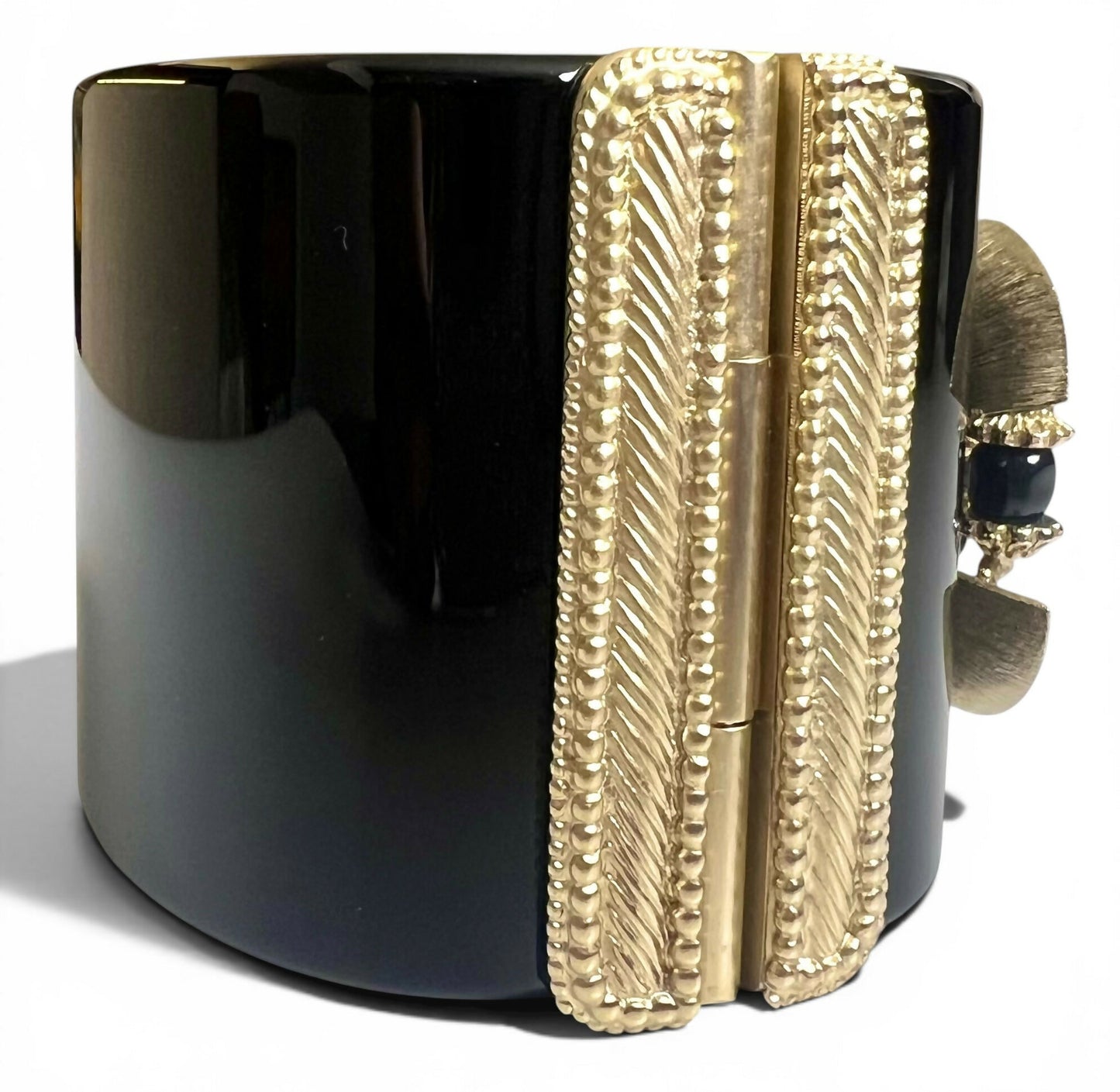 Rare Chanel 16A Paris Seoul Black Pearl Gold Wide Statement Cuff Bracelet