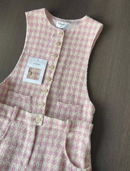 Chanel 2023 SS pink plaid jumpsuit fr38 with tag