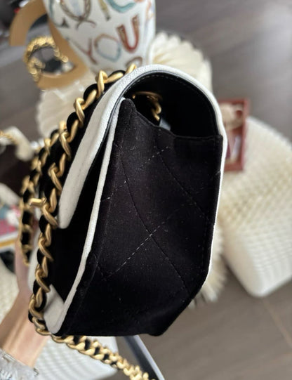 Chanel Seasonal Flap Bag, Black and White Velvet with Gold Hardware