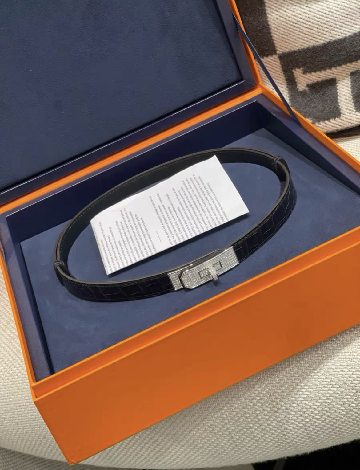 Hermes Platinum Diamond Matte Alligator Kelly Belt Black