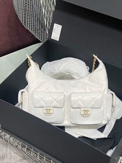 Chanel 25C white hobo bag