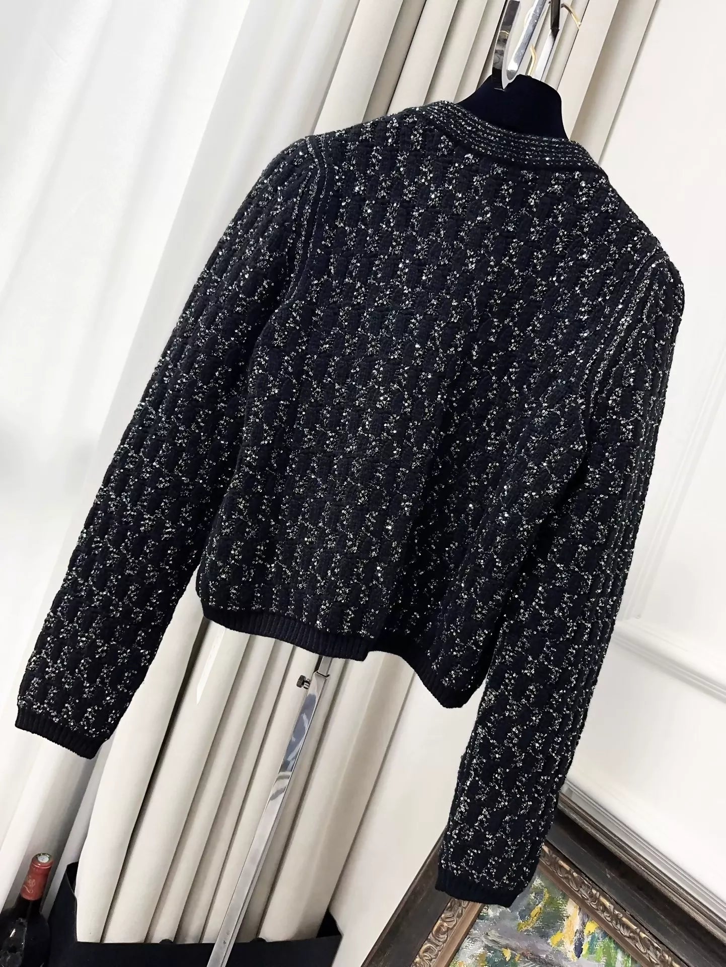 CHANEL 21K black sequin knitted cardigan