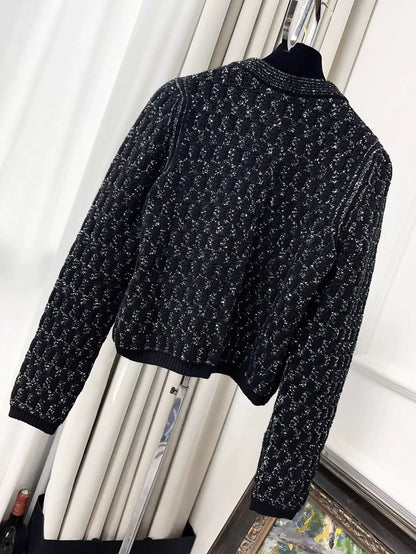 CHANEL 21K black sequin knitted cardigan