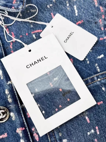 Chanel 23A Sequin Embroidered Denim Jacket