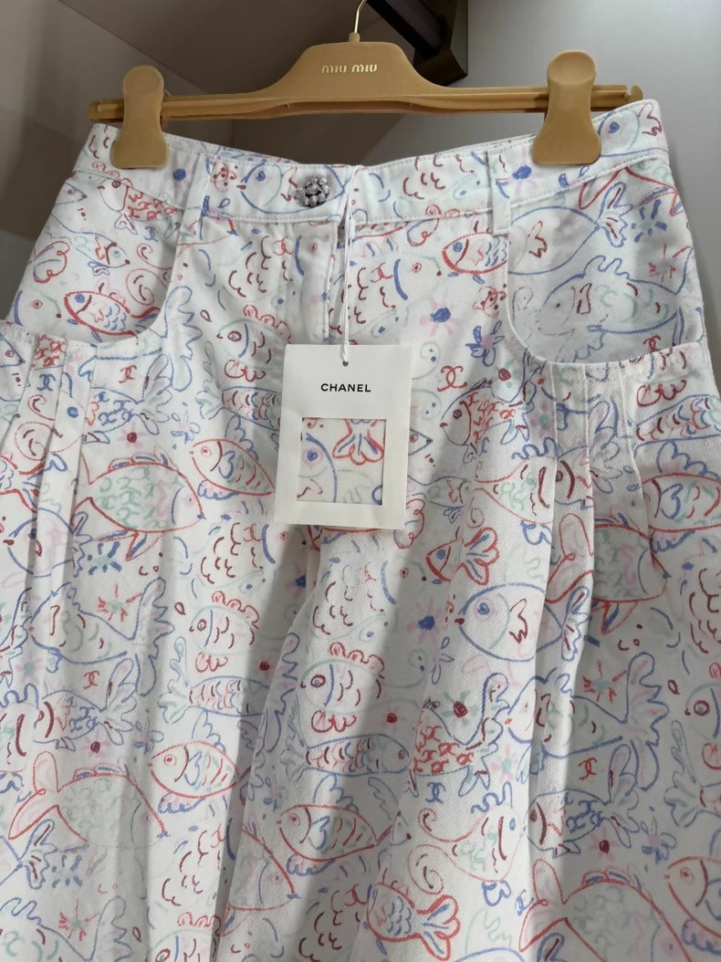 Chanel 25C fish graffiti jeans