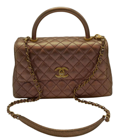 Chanel 19A Medium Metallic Rose Gold Copper Caviar Quilted Timeless Coco Handle Flap Bag