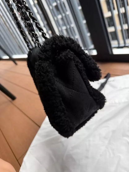 Chanel 2018 Medium Black Shearling Coco Neige Flap Bag