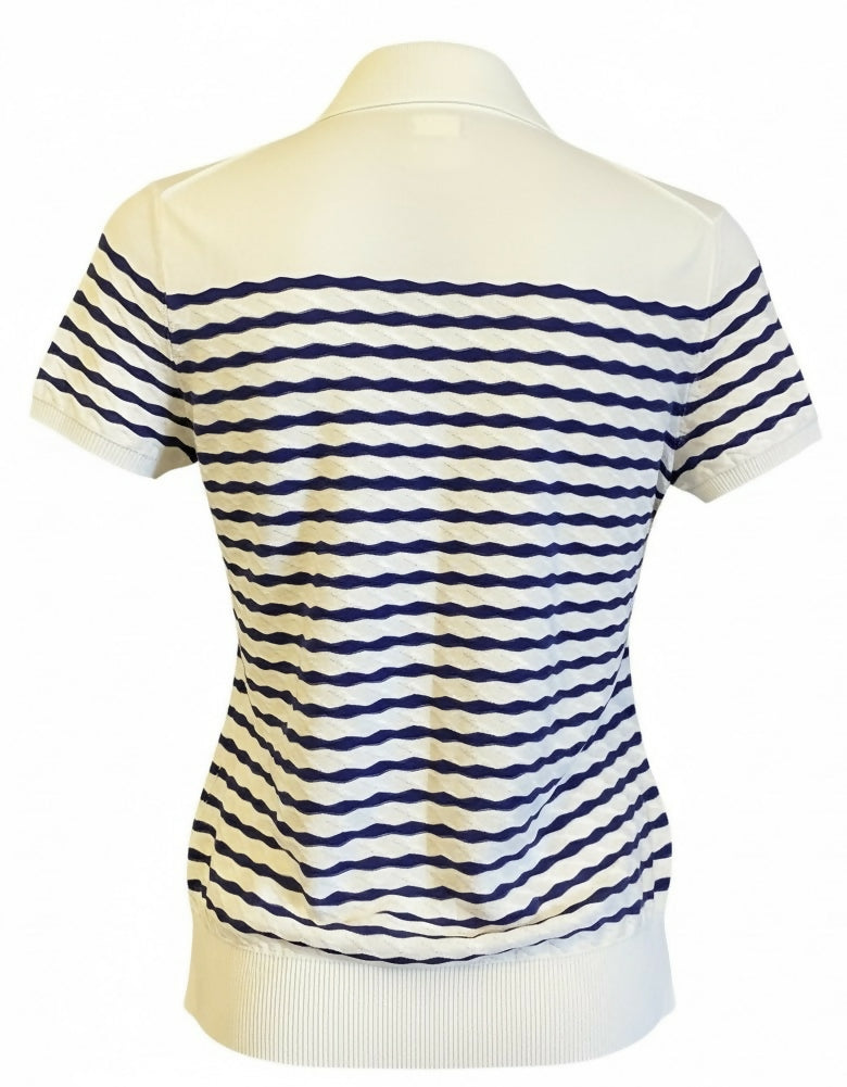 Chanel 19C La Pausa CC Wave Stripe Blue White Polo Shirt FR 36