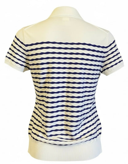 Chanel 19C La Pausa CC Wave Stripe Blue White Polo Shirt FR 36