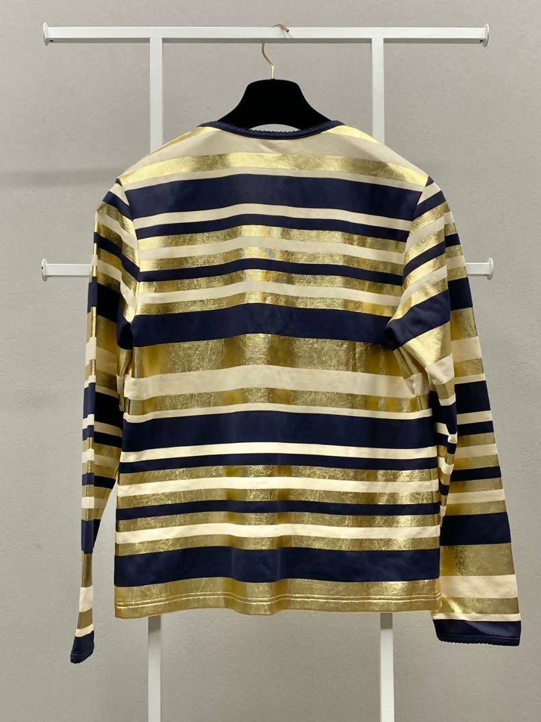 Chanel 18C Gold Striped Crew Neck Top