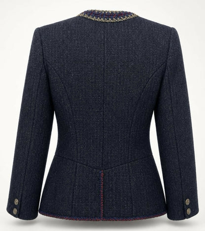 CHANEL 10A BLACK TWEED BRAIDED TRIM JACKET