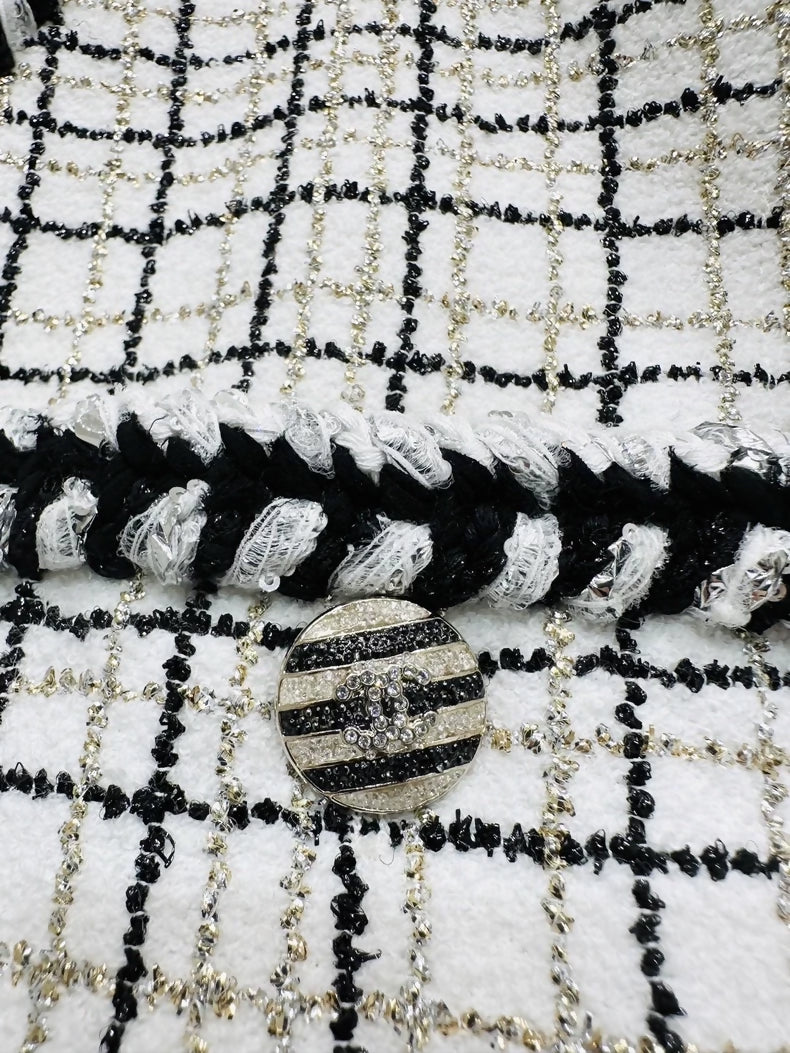 Chanel 24C jacket in black and white checkered tweed