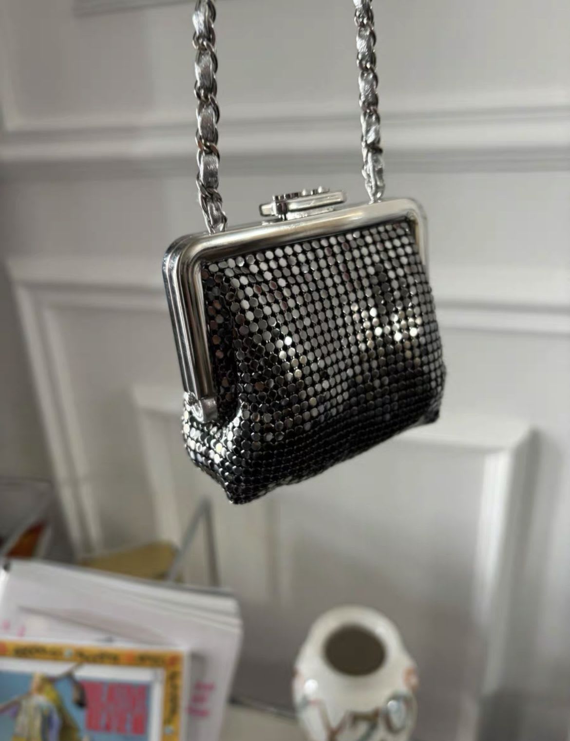 Chanel silver clutch with chain from the Coco Neige 2023/24 collection