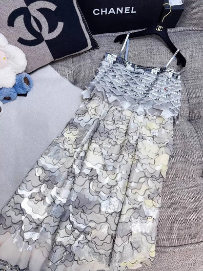 Chanel 16C silver-white gradient lace dress