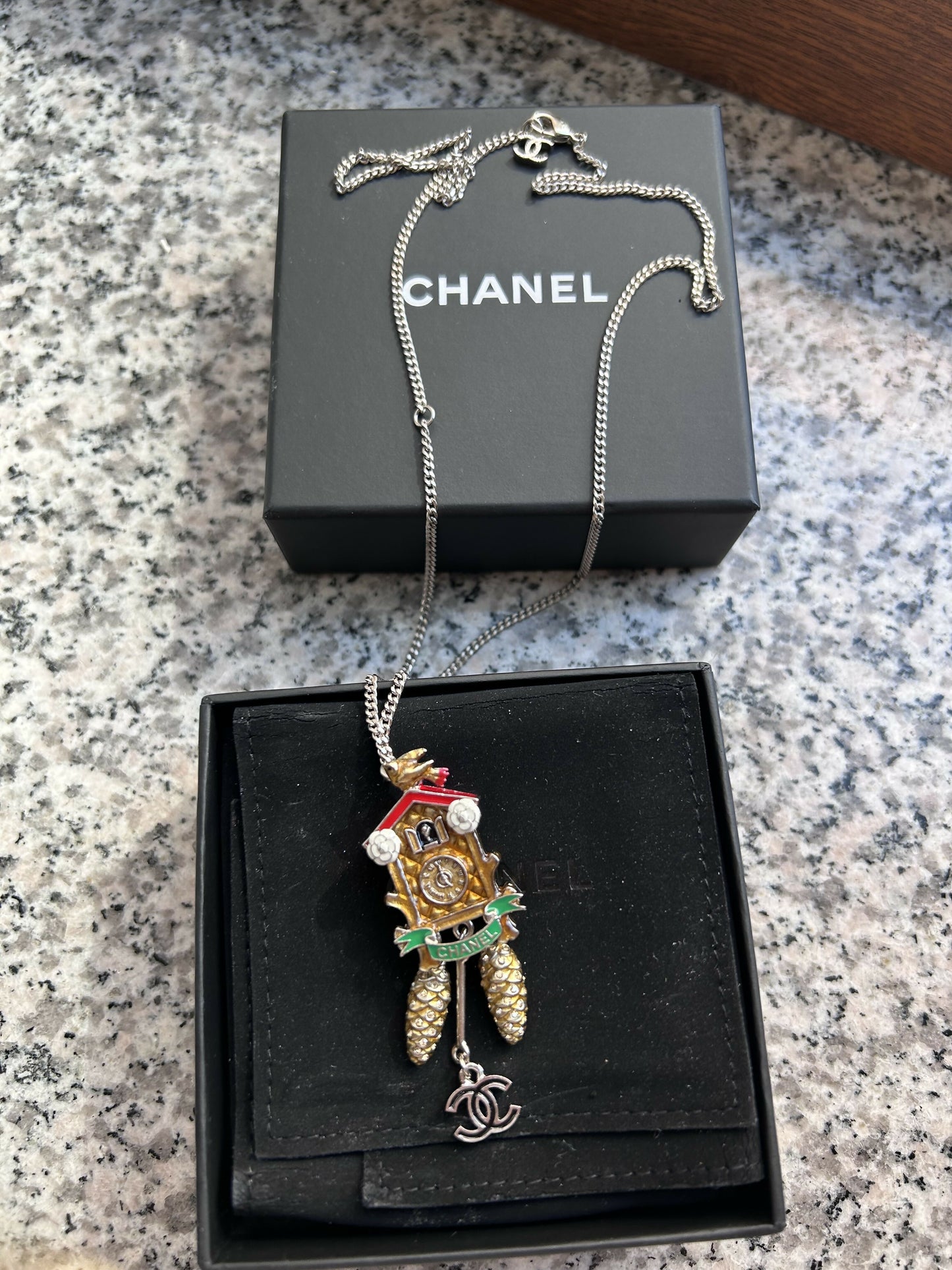 Chanel Cuckoo Clock Pendant Necklace