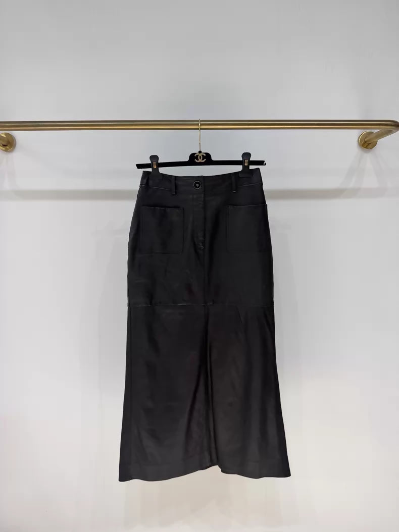 Chanel 24B leather midi skirt