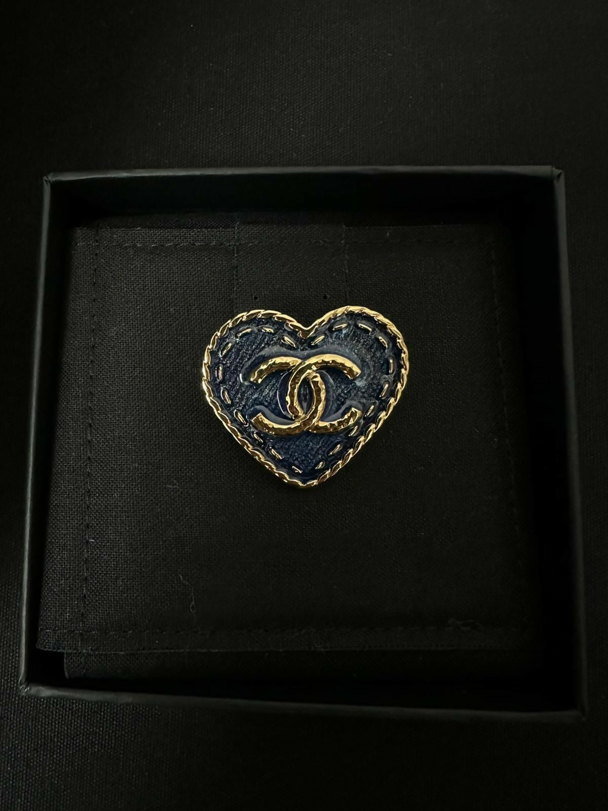 Chanel 24P Metal Denim Blue Heart Brooch