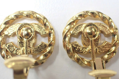 Chanel Vintage Rhinestone Gold Plated CC Logo Clip-on Earrings