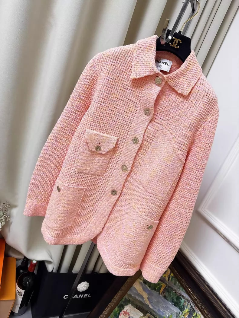 Chanel 25p Orange-Pink Mixed-Color Oversized Knit Cardigan