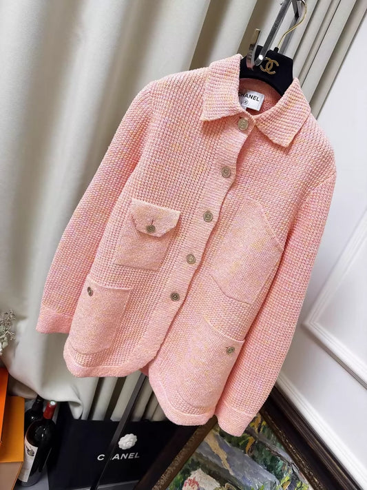Chanel 25p Orange-Pink Mixed-Color Oversized Knit Cardigan