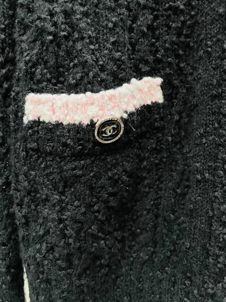 Chanel 24P black and pink knit cardigan