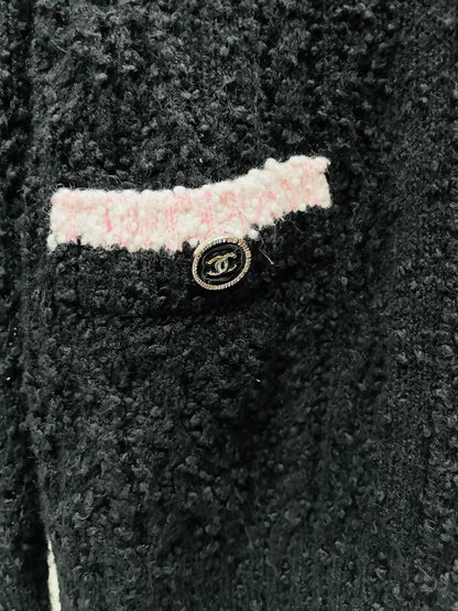 Chanel 24P black and pink knit cardigan