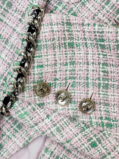 Chanel 21S pink and green tweed jacket