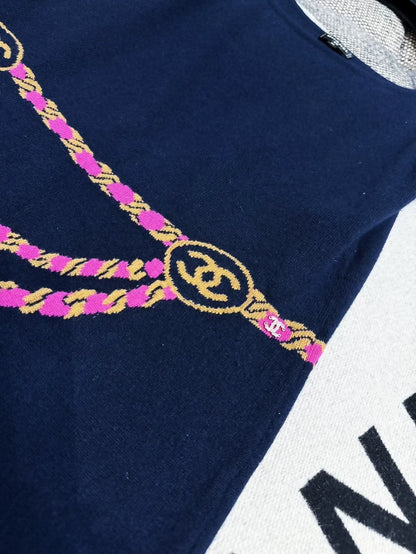 Chanel Coco Neige Ski Collection navy blue knit slip dress