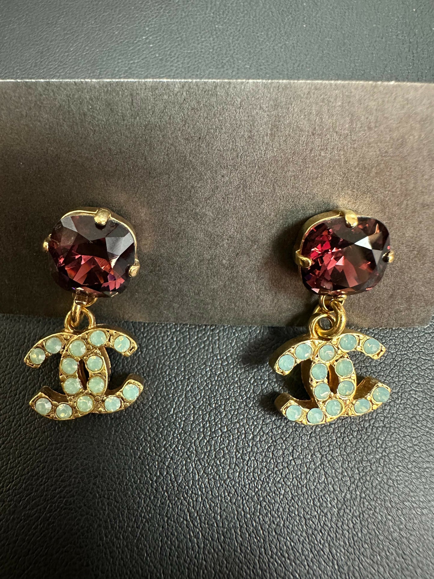Chanel Vintage 2005 Rhinestone Red CC Stud Earrings