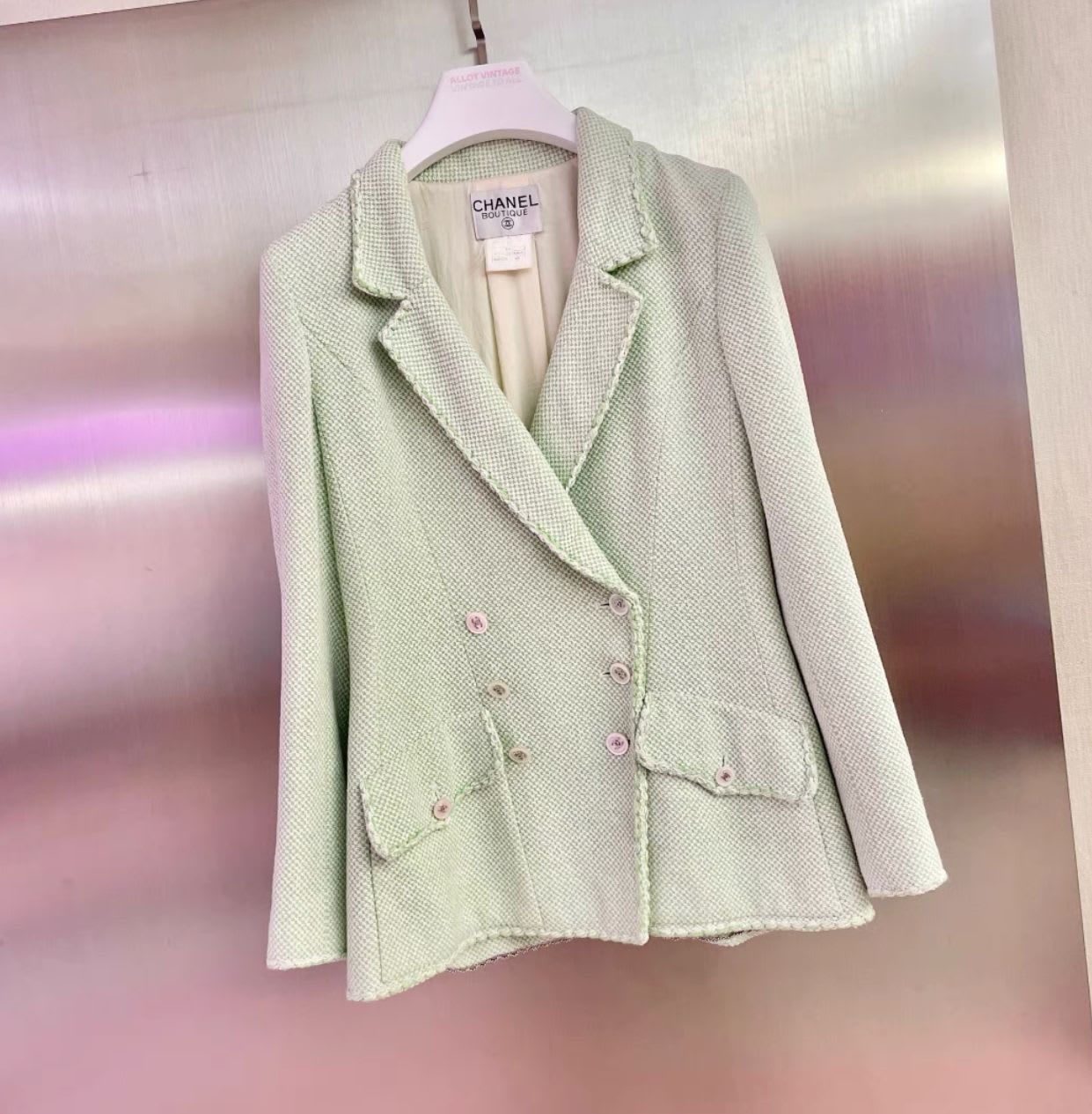 Chanel Green and White Tweed Suit