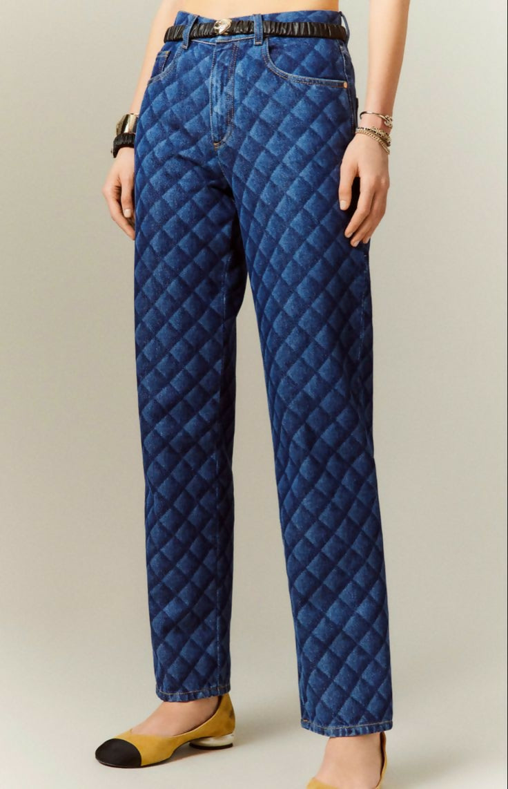 Chanel 22B Dark Blue Quilted Print Jeans FR 36