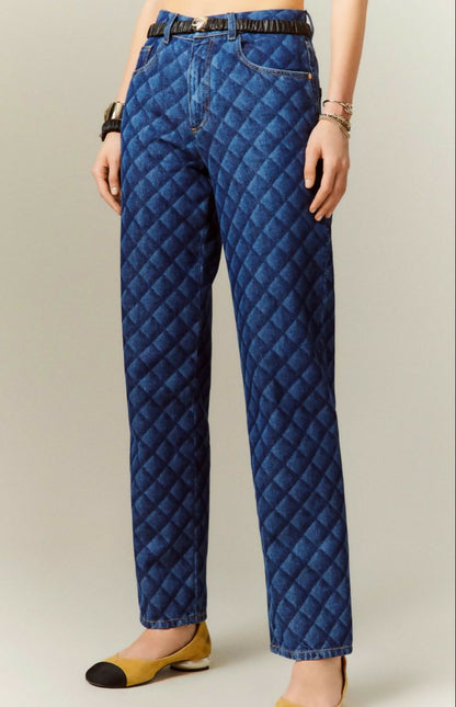 Chanel 22B Dark Blue Quilted Print Jeans FR 36