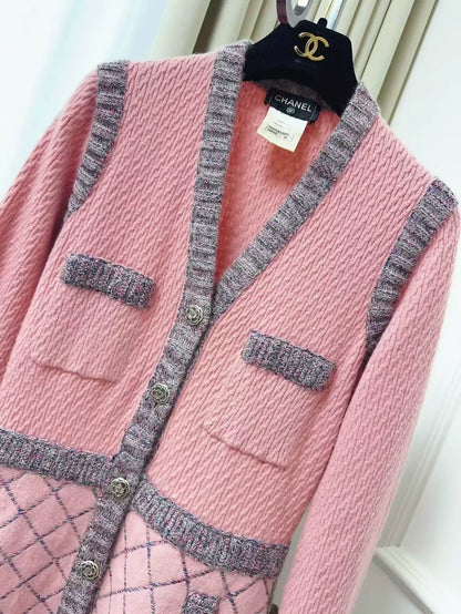 Chanel pink and grey cashmere knit dress