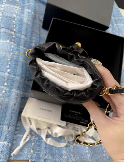 Chanel Mini Bucket Fluffy Chain Black Lambskin Gold Hardware Bag