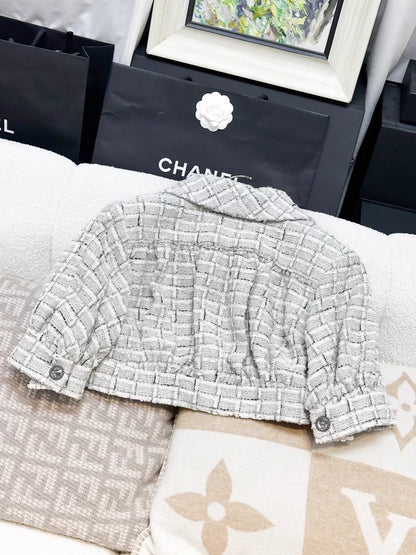 Chanel 22C Short Check Tweed Woven Jacket