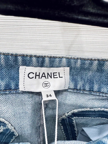 Chanel 25k blue denim skirt with a bow