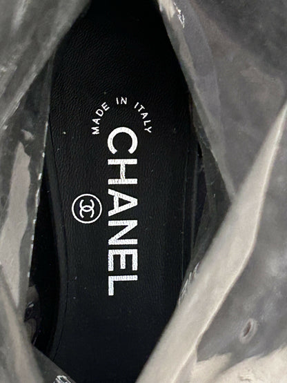 Chanel Transparent/Black PVC and Grosgrain Knee High Boots