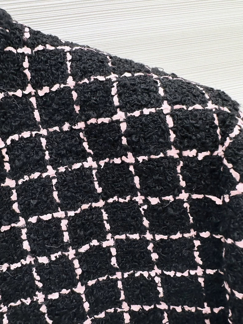 Chanel 23K jacket in black and pink checkered tweed