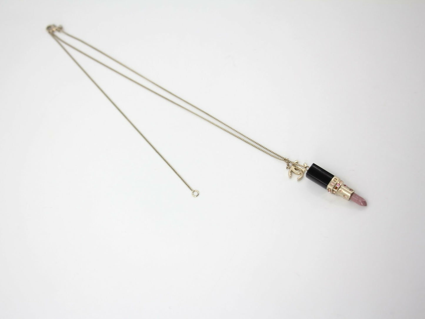 Chanel Vintage 08A Rhinestone Pink Lipstick Necklace