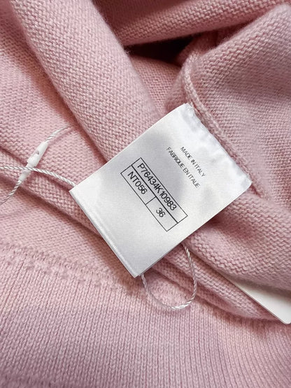 Chanel 24C pink and white cashmere knit dress with double C sequined logo badge