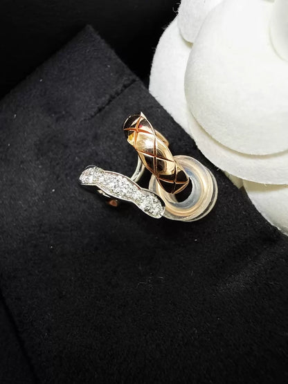 Chanel Coco Crush 18K Two-Tone Quilted Diamond-Set White Gold Single Earring