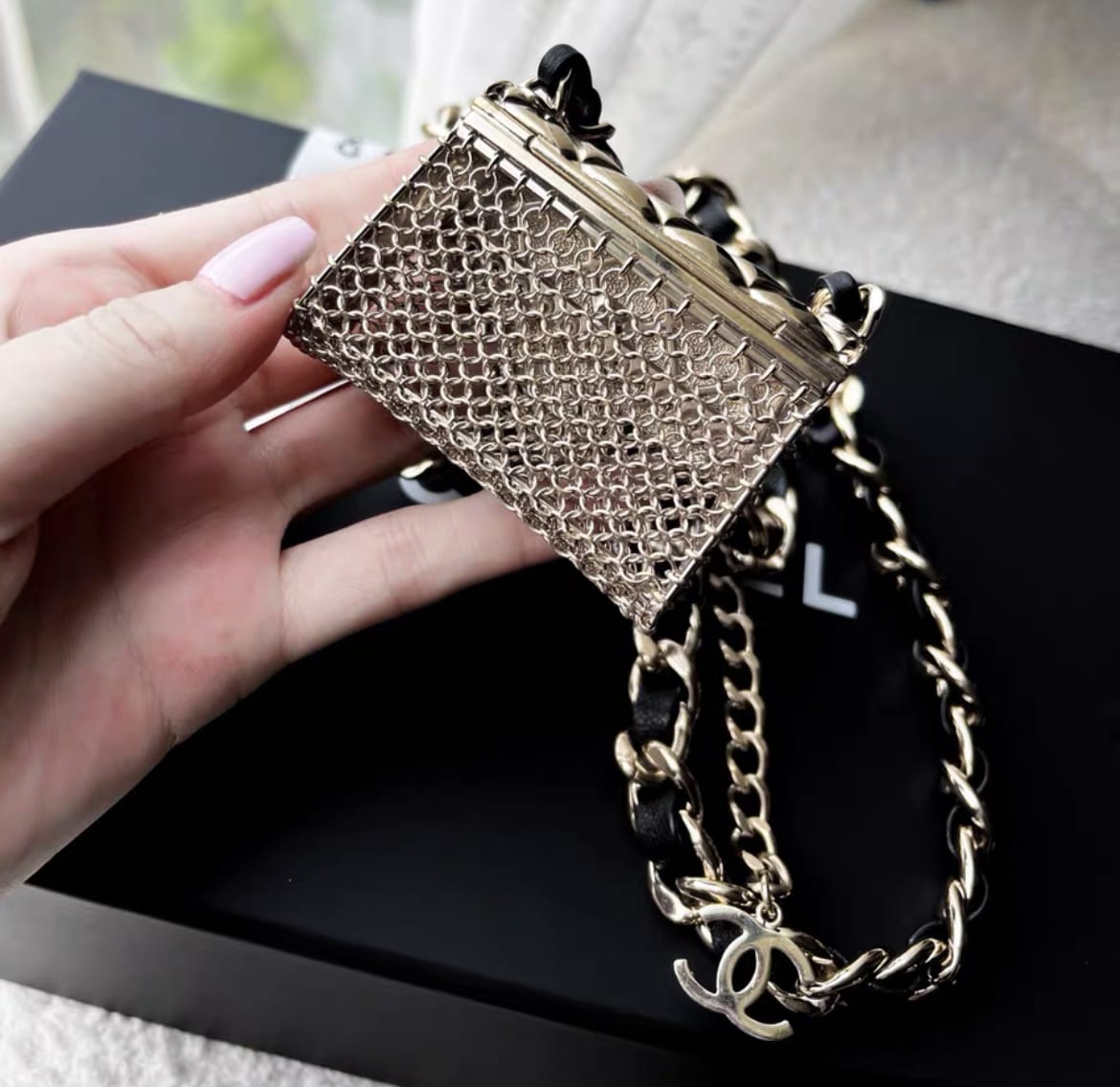 Chanel tiny bag metal chain necklace & waist chain