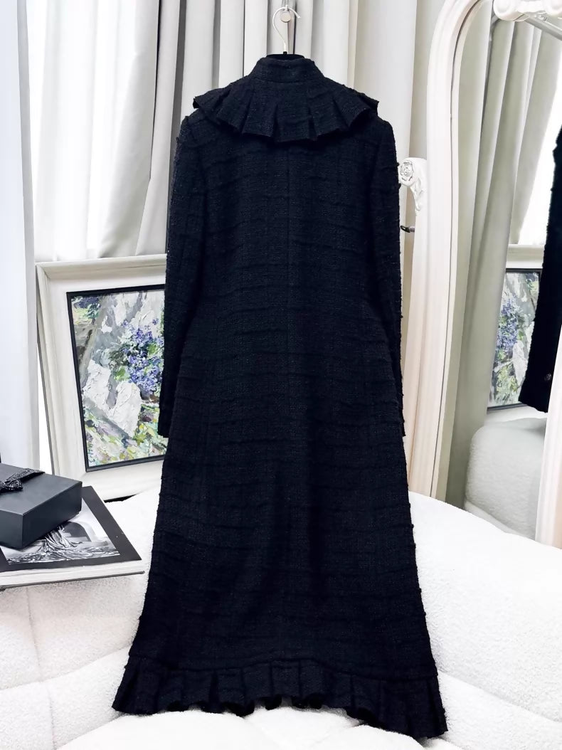 Chanel 2017 black tweed long coat